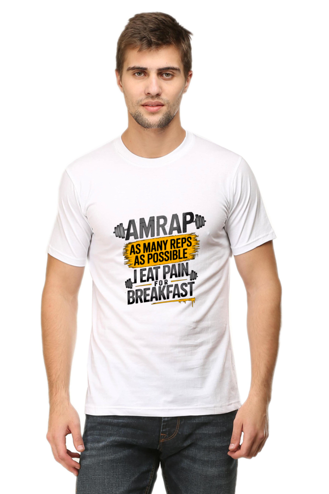 AMRAP Warrior: Eat Pain for Breakfast Tee (white)