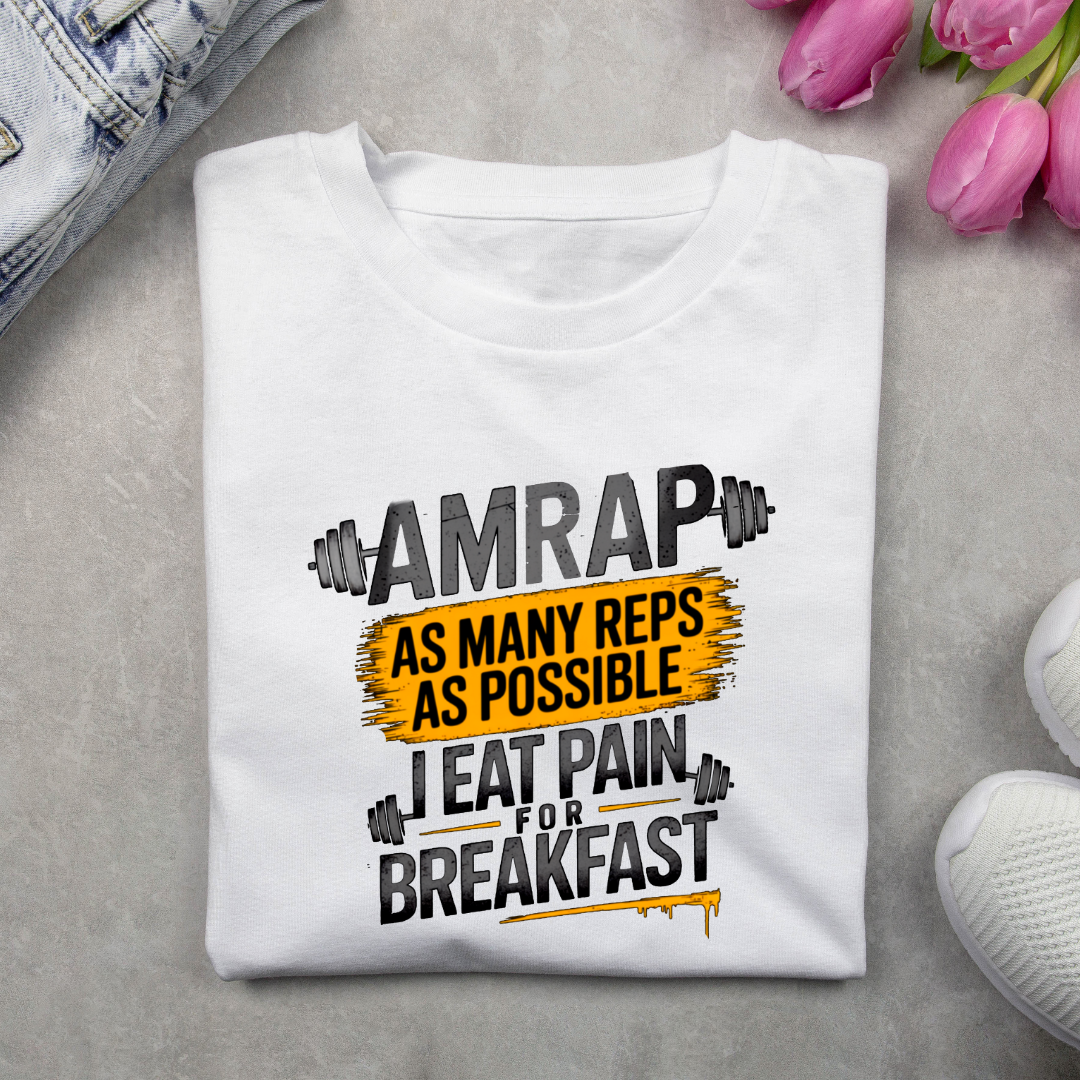 AMRAP Warrior: Eat Pain for Breakfast Tee (white)