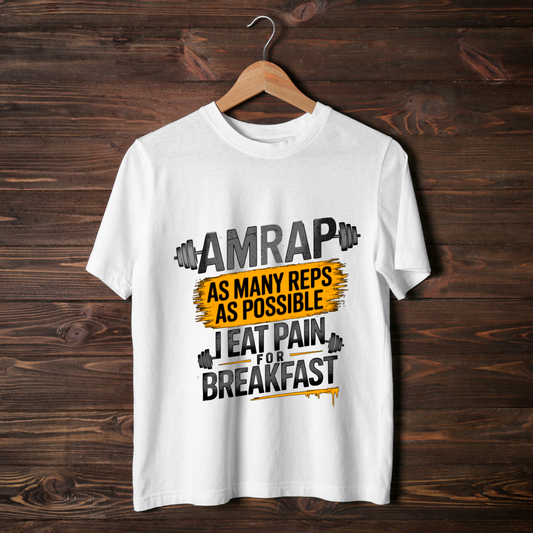 AMRAP Warrior: Eat Pain for Breakfast Tee (white)